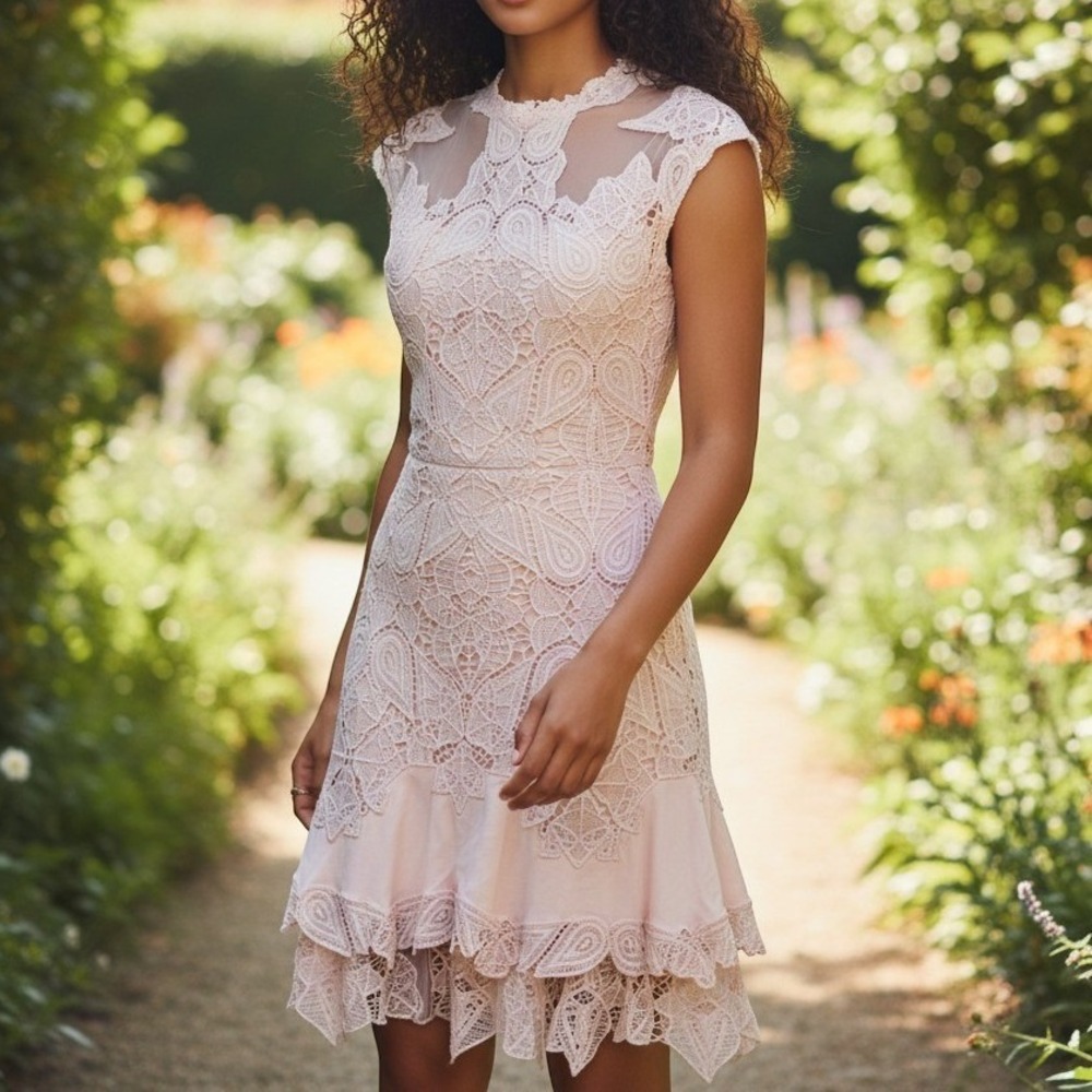 Jonathan Simkhai Dress Size 0 Blush Pink Guipure Lace Cap Sleeve Cocktail 4066